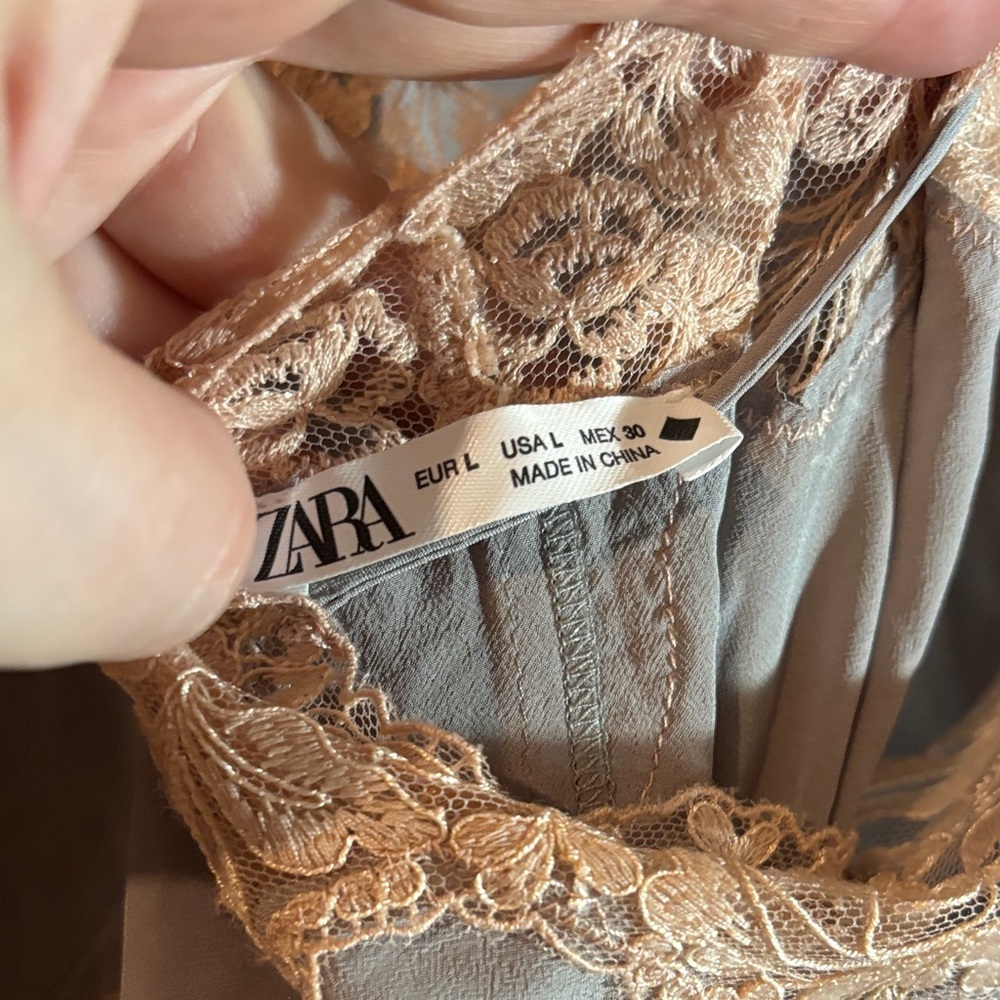 Zara Grey Lace Detail Slip Dress - Picture 3 of 4